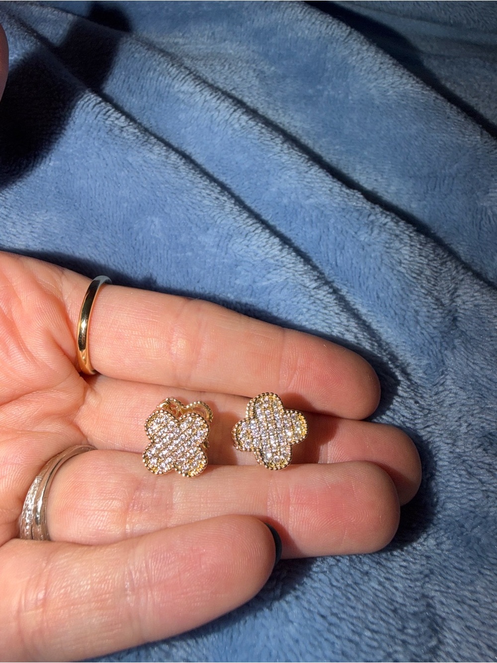 Gold Clover Pave Crystal Stud Earrings - Women's Fashion Jewelry